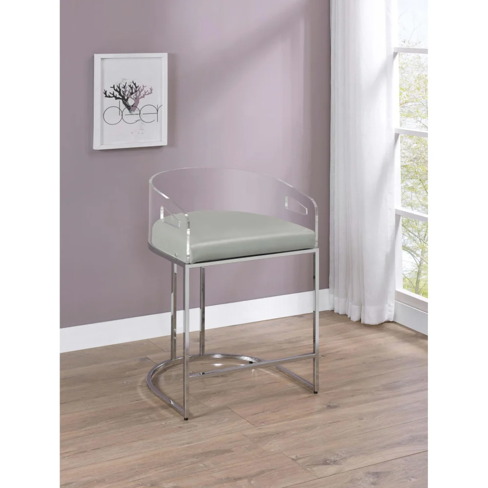 Set of 2 Grey and Chrome Acrylic Back Stools - Solid Dining Room Furniture