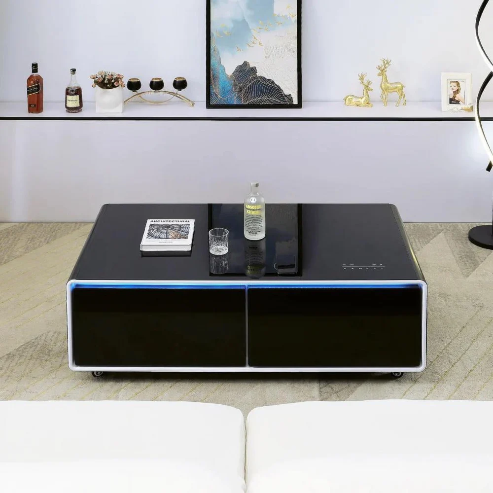 Artisan Design Coffee Table with Two Fridge Drawers for Cooling Innovative Furniture