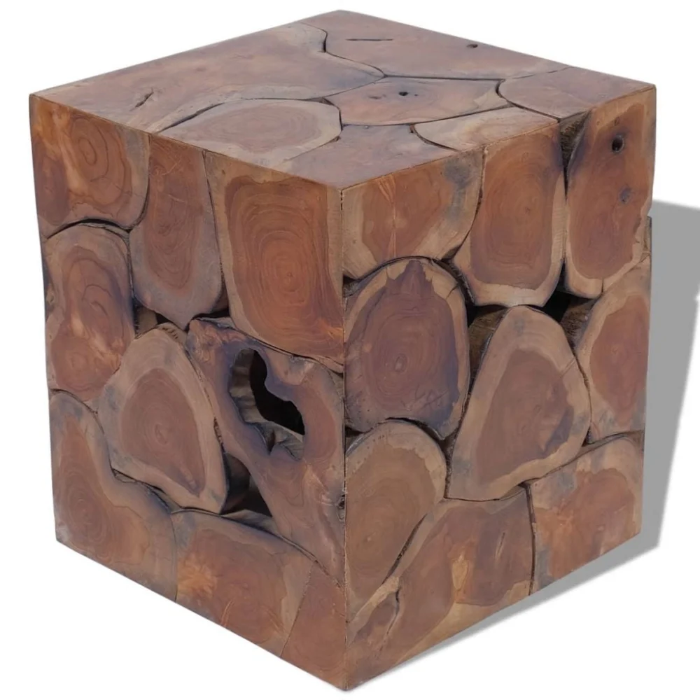 Anself Solid Teak Stool Coffee Table End Side Table Nightstand 15.7x15.7x17.7 Inches Indoor Outdoor Use