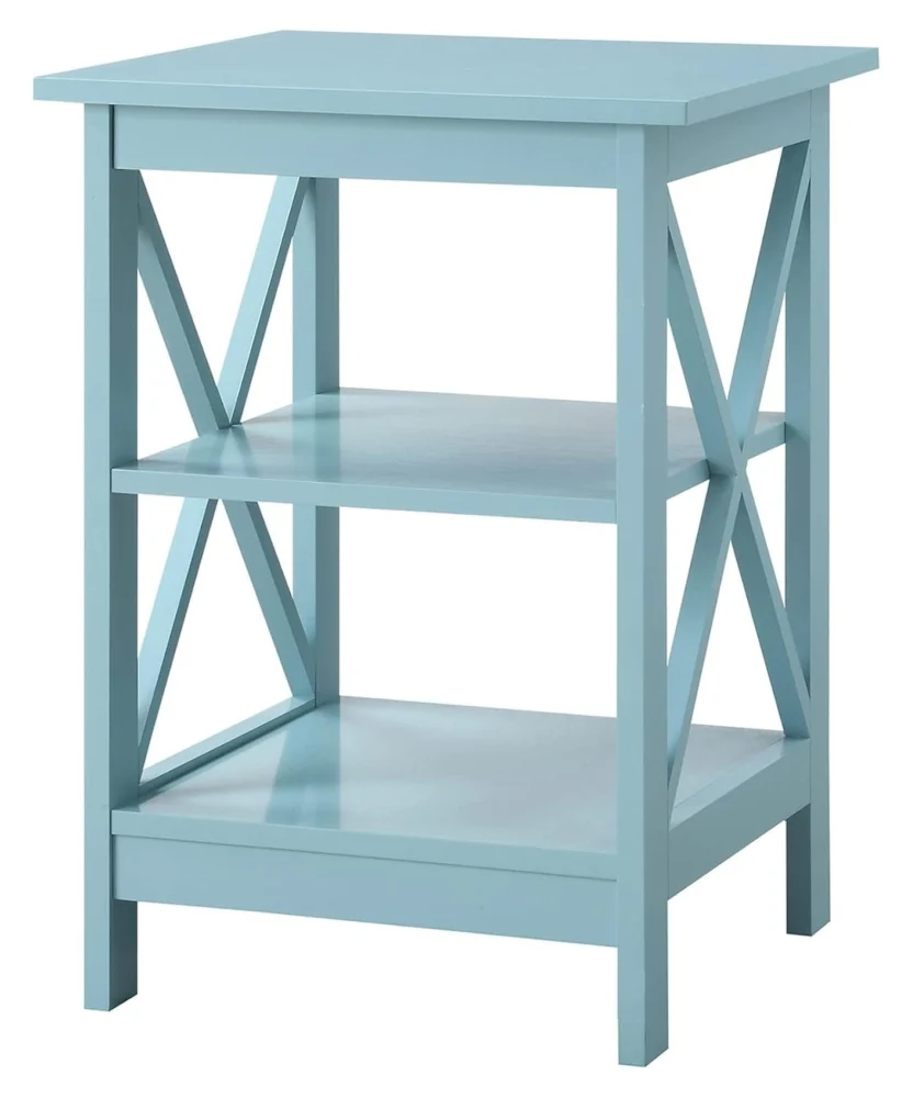 Drevy End Table with Shelves Sea Foam Blue for Bedroom Living Room