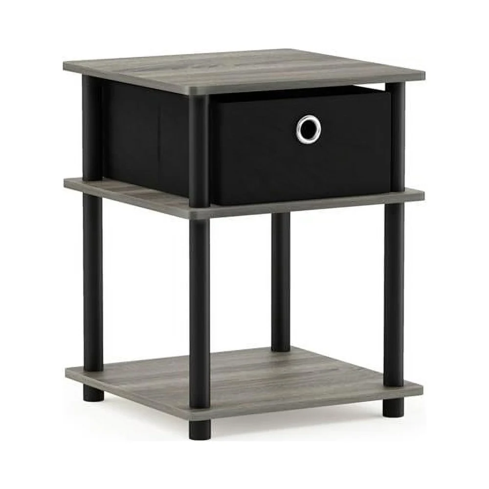 18063GYW-BK-BK Turn-N-Tube 3-Tier End Table with Storage Bin French Oak Grey Black & Black