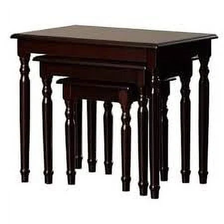 Set of Three 19 Inch Dark Brown Wood Rectangular Nested Tables