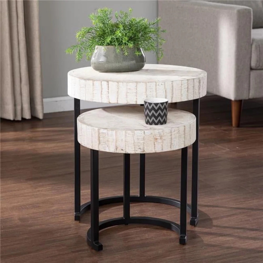 HomeRoots 21 in Solid Wood & Iron Round Nested Tables Set of 2