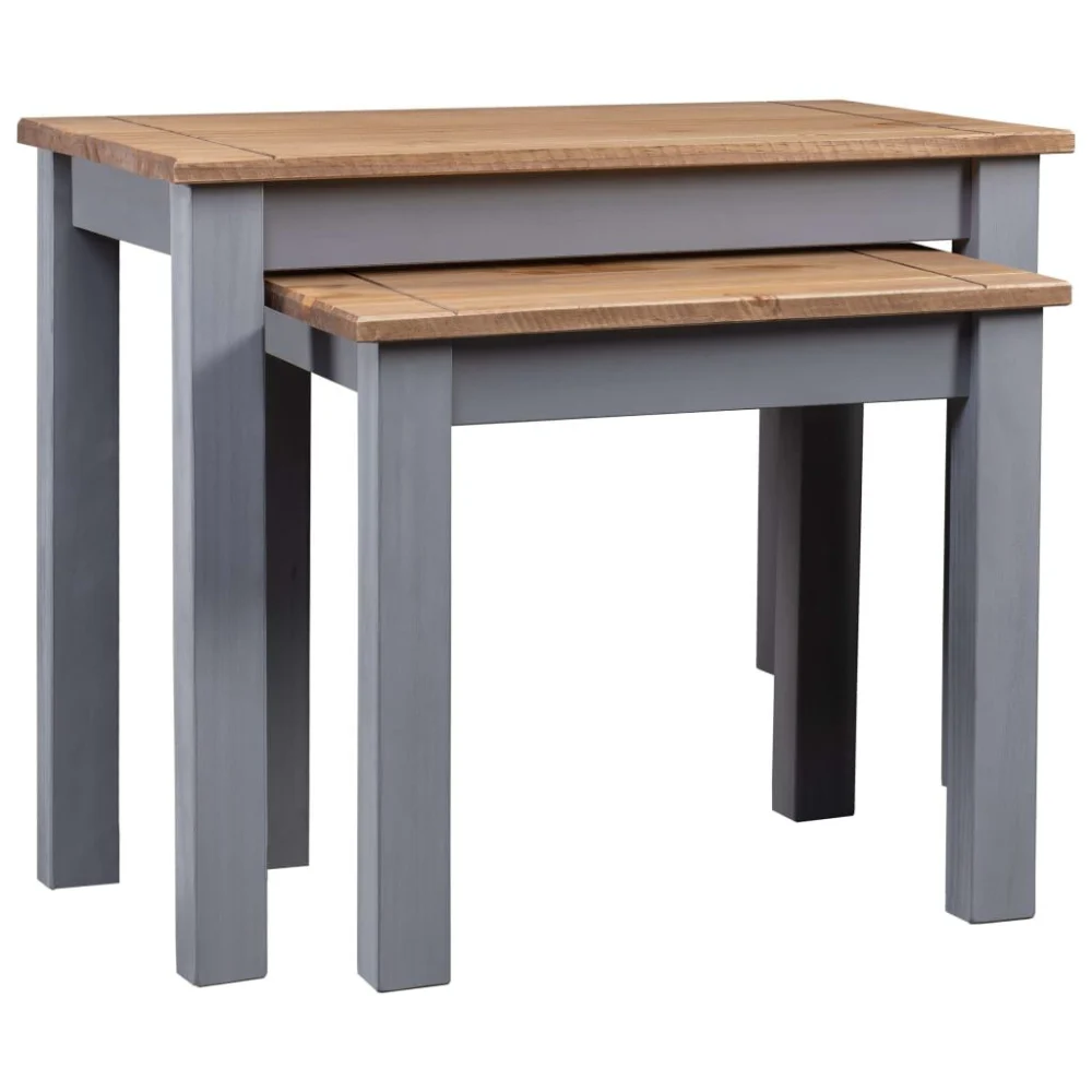 Nesting Tables 2 Pieces Gray Solid Pine Wood Panama Range Living Room Tables