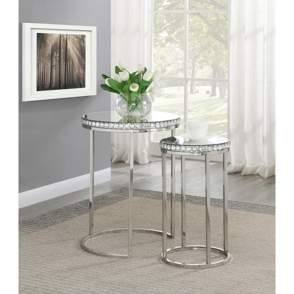 Bleker 2-Piece Round Silver Nesting Tables for Living Room