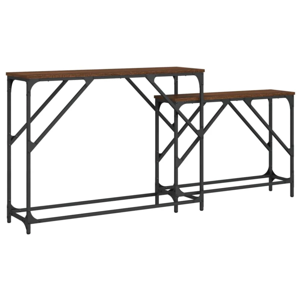 Nesting Console Tables 2 Piece Set Brown Oak Engineered Wood Entryway Furniture