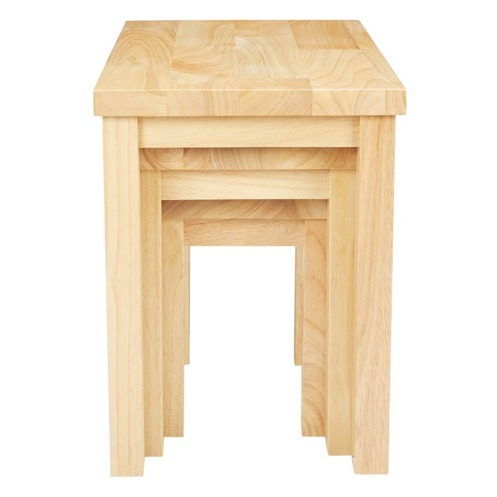 16 13 19 Inch Rectangular 3 Piece Nesting End Side Table Set in Natural Brown Rubberwood - Space Saving Living Room Furniture