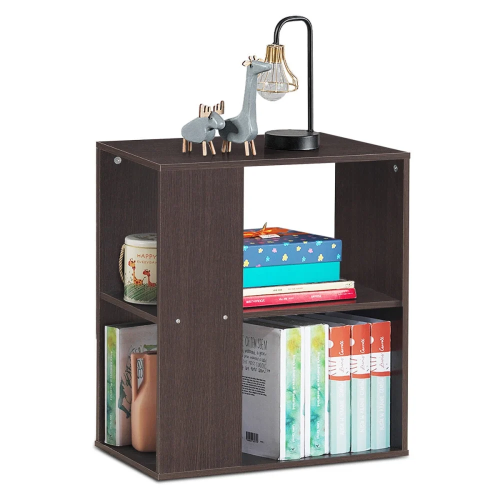 2-Tier Side End Table Nightstand Bedside Sofa Table with Storage Shelves in Brown