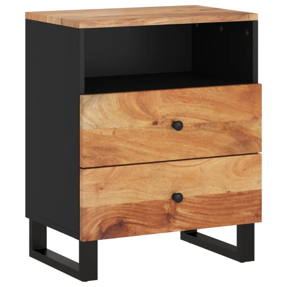 Bedside Cabinet 19.7x13x24.4 Inches Solid Wood Acacia Nightstand with Storage