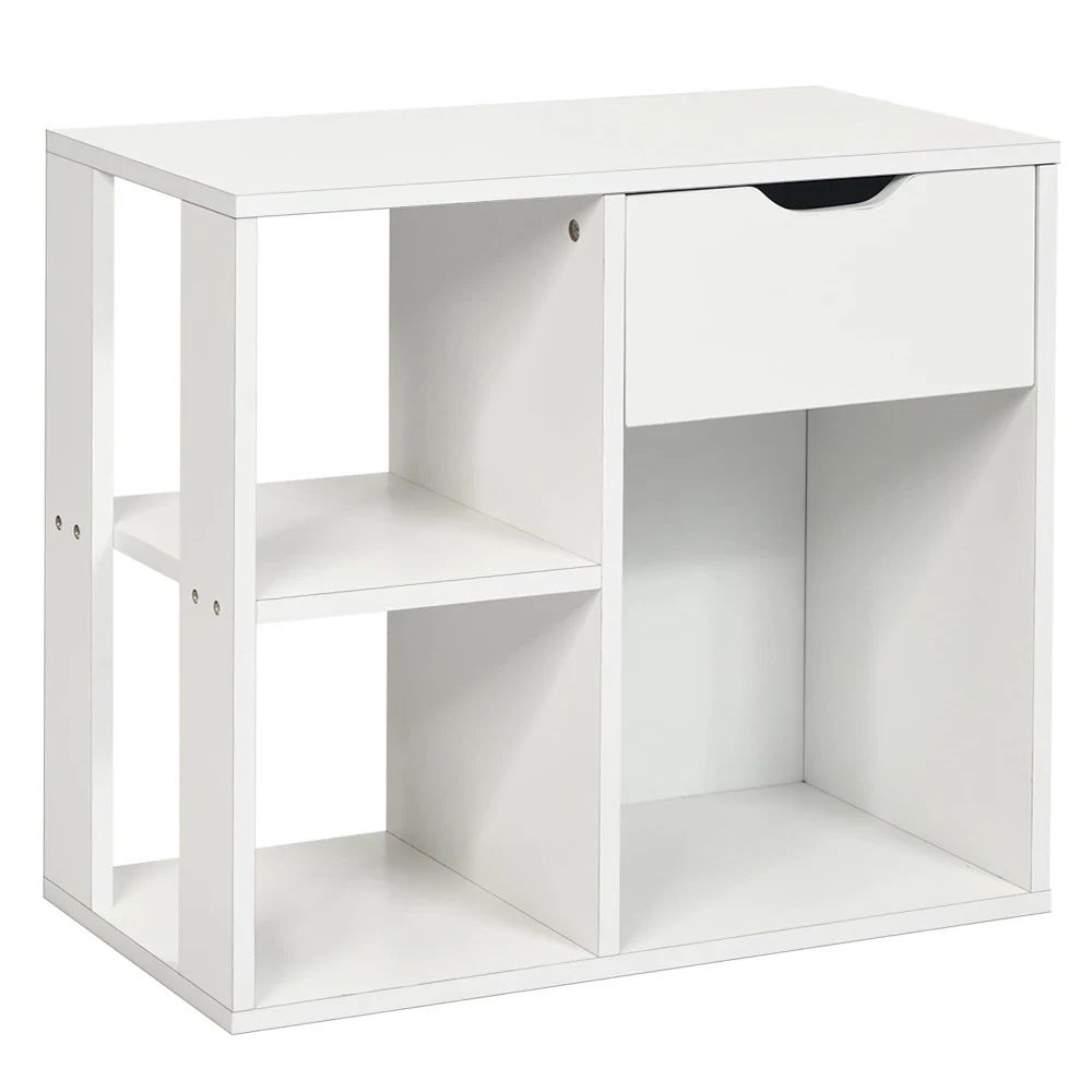 Costway 3-Tier Side Table with Storage Shelf and Drawer - Space-Saving White Nightstand