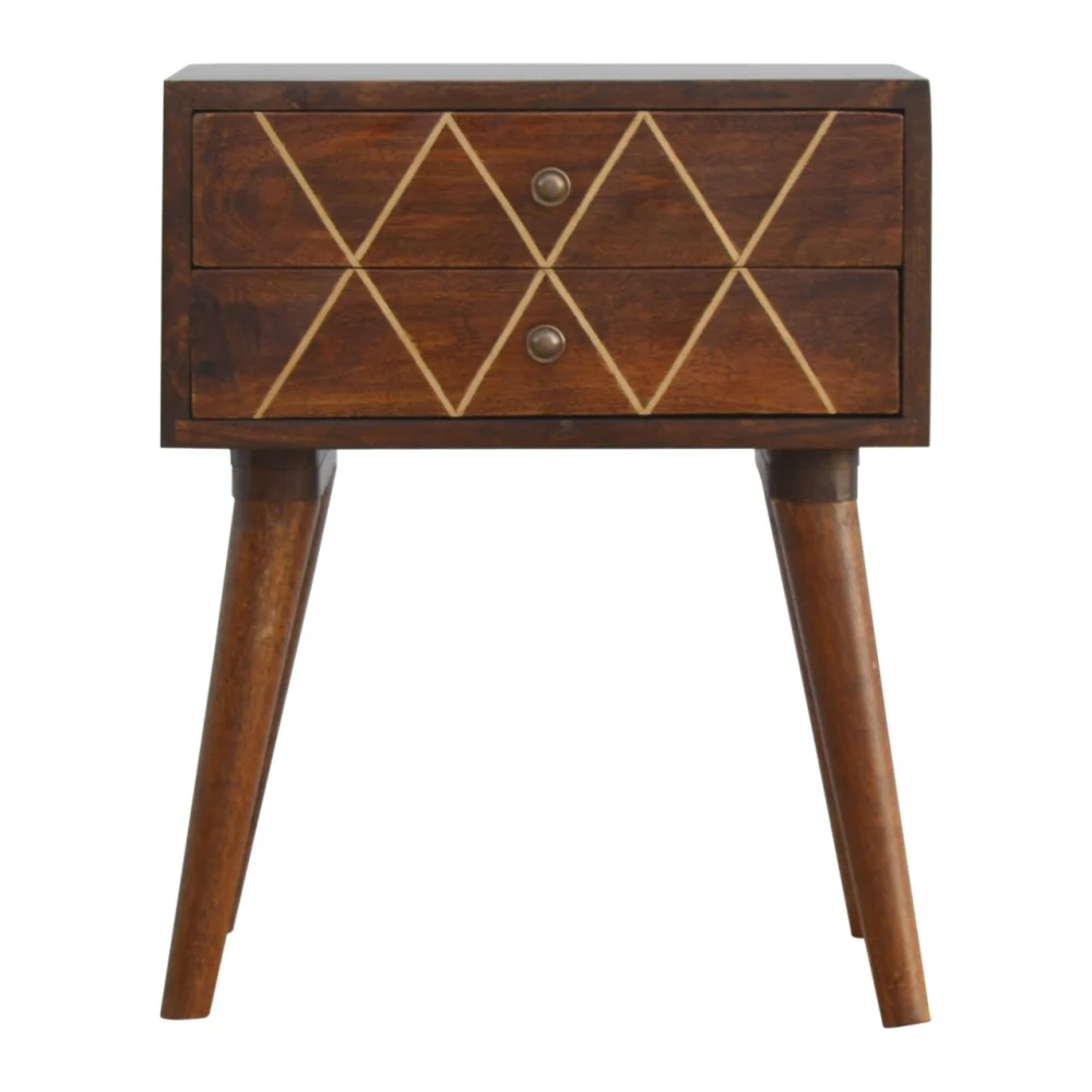Geo Copper Alloy Inlay Bedside Chestnut Timber Metallic