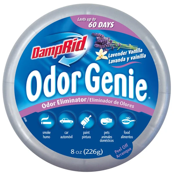 DampRid FG69LV Odor Genie Solid Gel Odor Eliminator Lavender Vanilla 8 Oz for Fresh Air