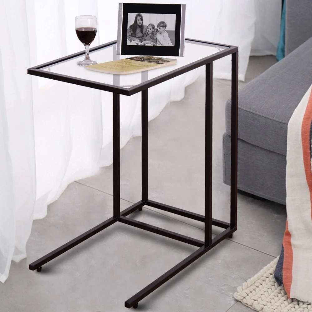 Costway Coffee Tray Side Sofa End Table Ottoman with Glass Top for TV Lap Snack