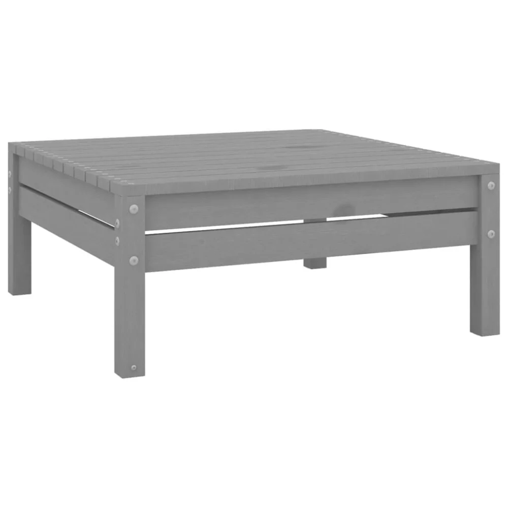 Patio Footstool Gray Solid Wood Pine Outdoor Ottoman Durable Comfortable Seating