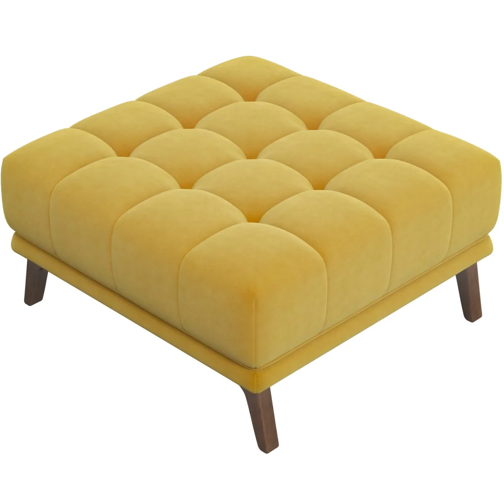 Addison Square Upholstered Ottoman Brown Yellow Brown Velvet Timber Primary