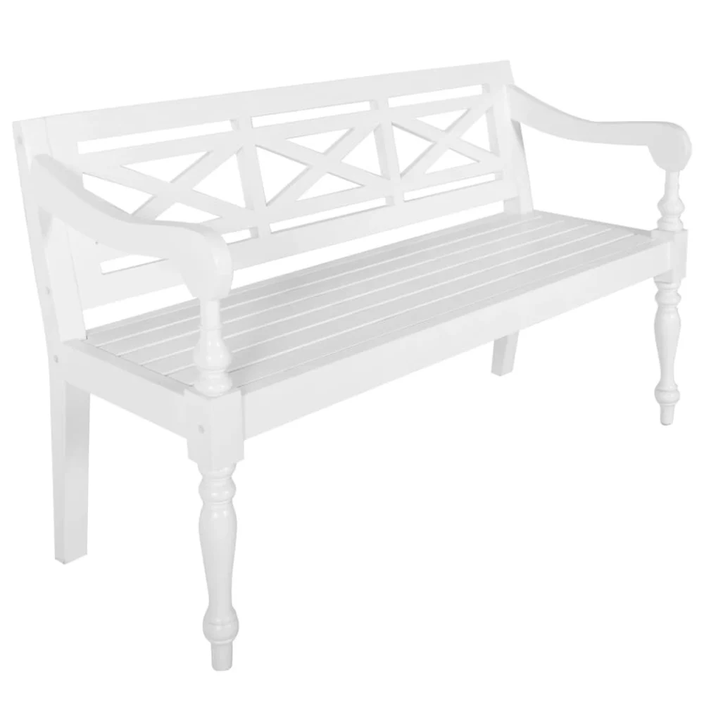 Batavia 48.4 Inch Solid Mahogany Wood Bench White Finish Modern Outdoor Indoor