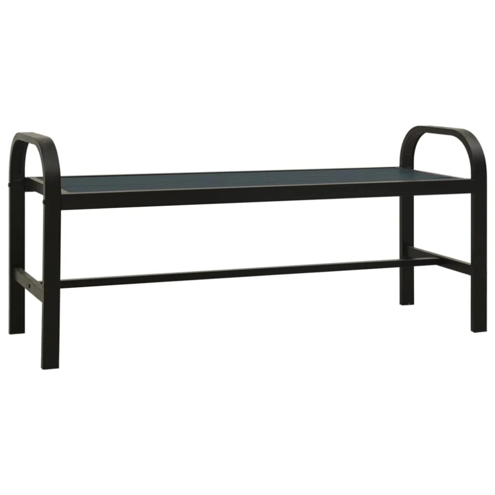 49 Inch Black Steel and WPC Patio Bench Outdoor Garden Seating