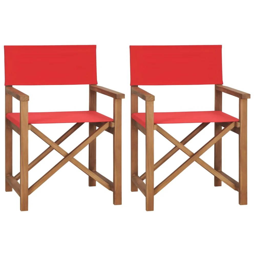 2 Piece Solid Teak Wood Director's Chairs Red Foldable Outdoor Seating