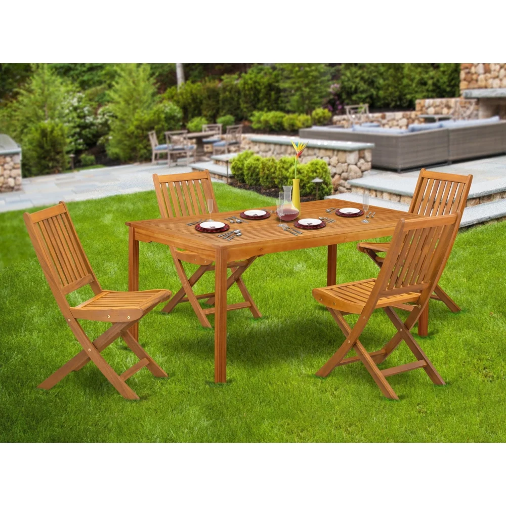 HomeStock French Country 5-Pc Outdoor Coffee Table Set with 4 Folding Chairs