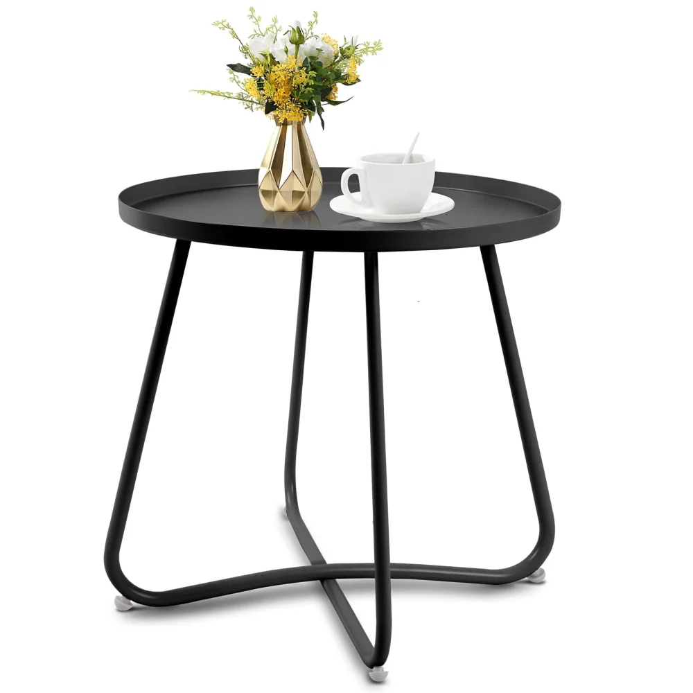 17 Inch Round Metal Outdoor Coffee Table Weather Resistant Steel Tray Table for Patio Balcony Garden