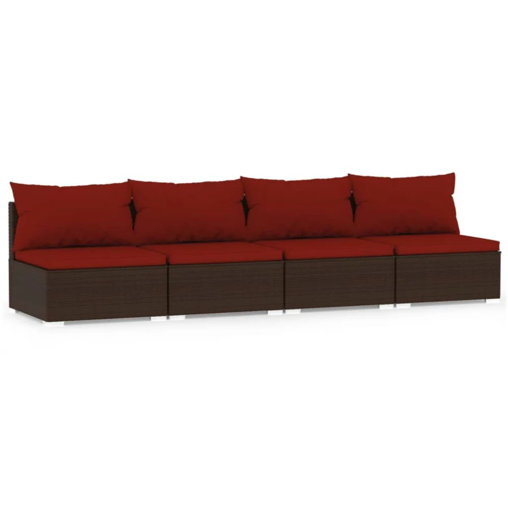 4 Seater Sofa with Cushions Brown Poly Rattan for Outdoor and Patio Use