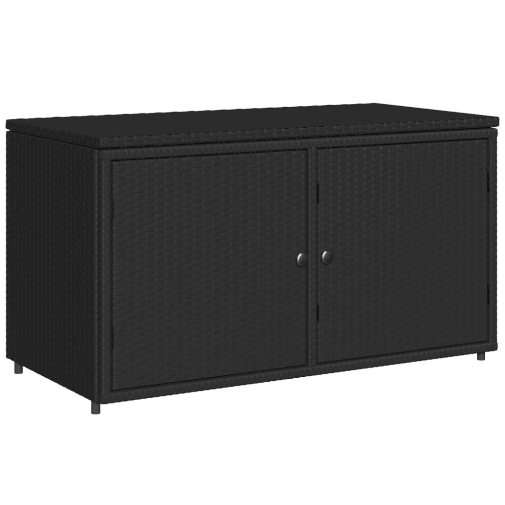 Black Poly Rattan Patio Storage Cabinet 43.3x21.7x23.8 Inches Outdoor Organizer
