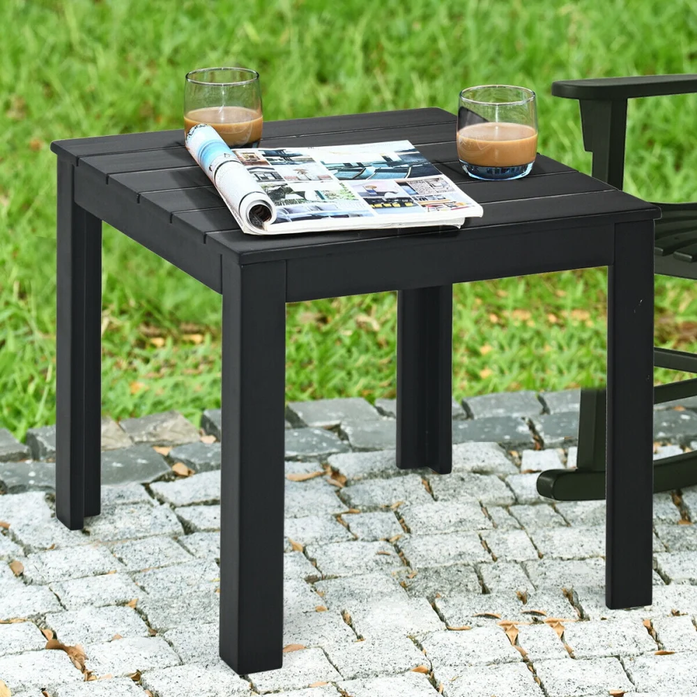 Gymax Wooden Square Side Table - Indoor Outdoor End Table - Black Patio Coffee Table