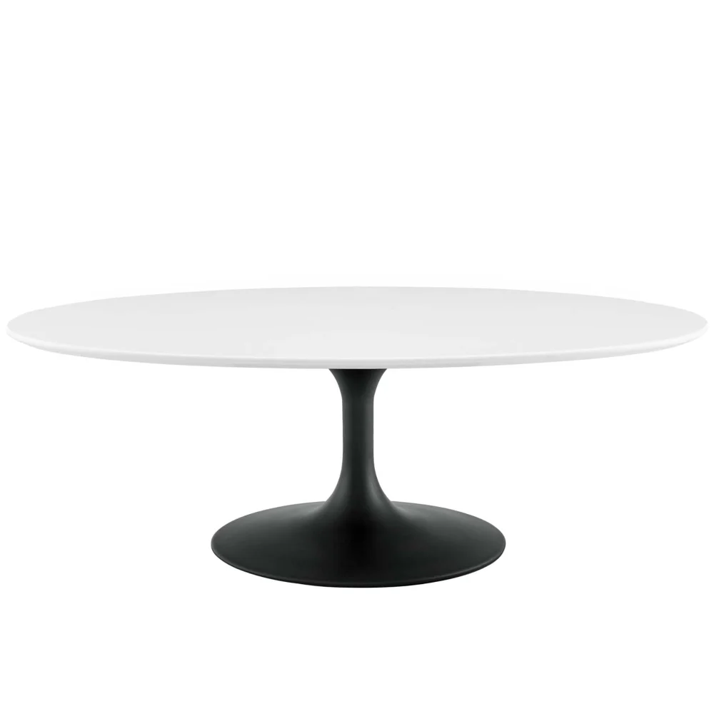 Ergode Lippa 48 Inch Oval-Shaped Wood Top Coffee Table in Black and White for Living Room