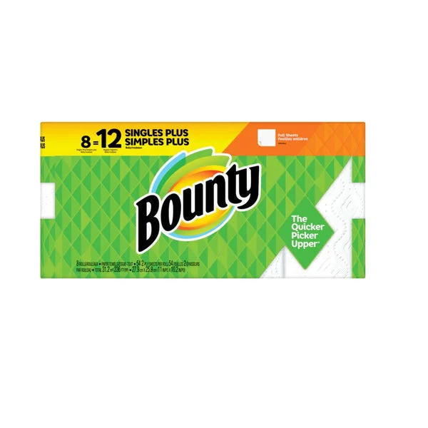 Bounty 74797 White Paper Towels - 12 Family Rolls - Quick Absorbing and Durable