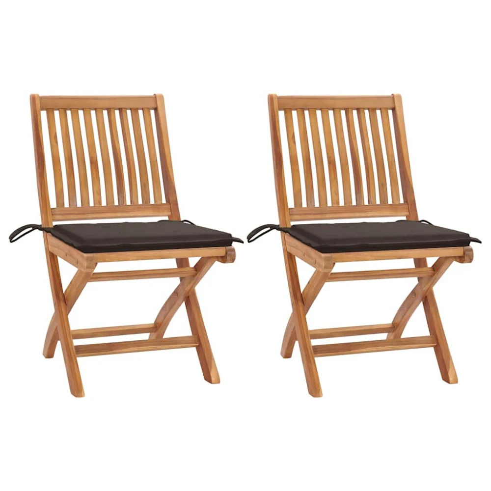 Patio Chairs 2 Pieces with Taupe Cushions Solid Teak Wood Outdoor Furniture