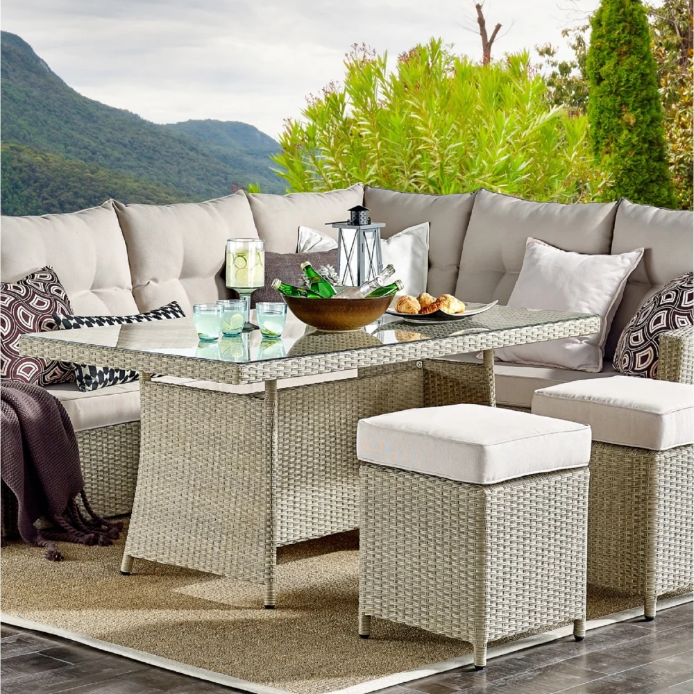 Alaterre Canaan Outdoor Resin Wicker Cocktail Table in Beige - Weather-Resistant Patio Furniture