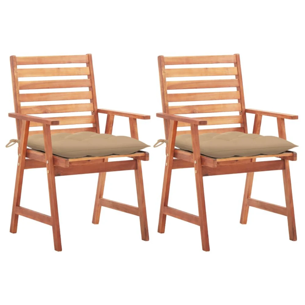 Solid Acacia Wood Patio Dining Chairs Set of 2 with Comfortable Cushions