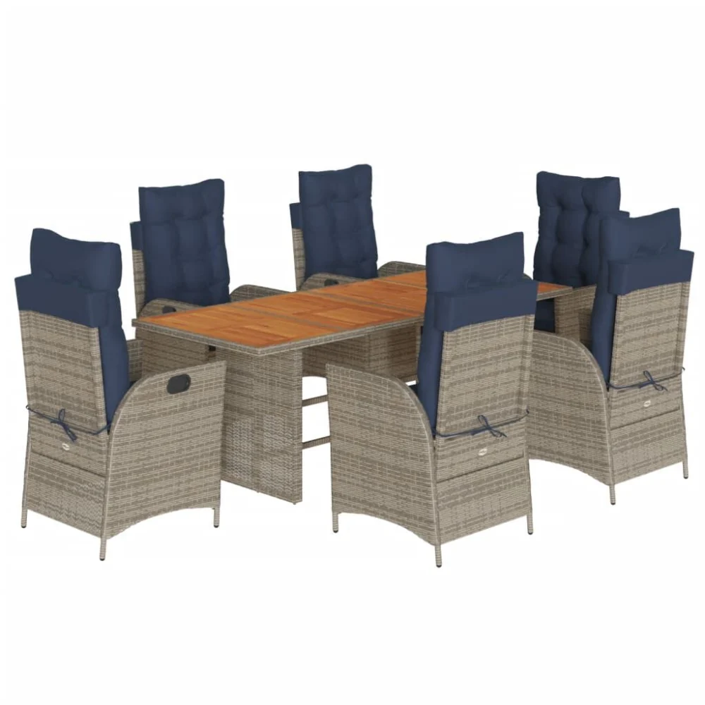 7 Piece Patio Dining Set with Cushions Gray Poly Rattan Outdoor Furniture
