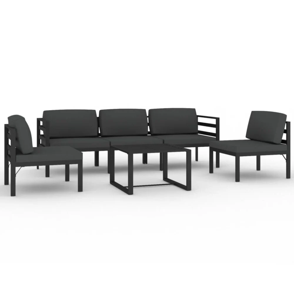 6 Piece Patio Lounge Set with Cushions Aluminum Anthracite Outdoor Furniture