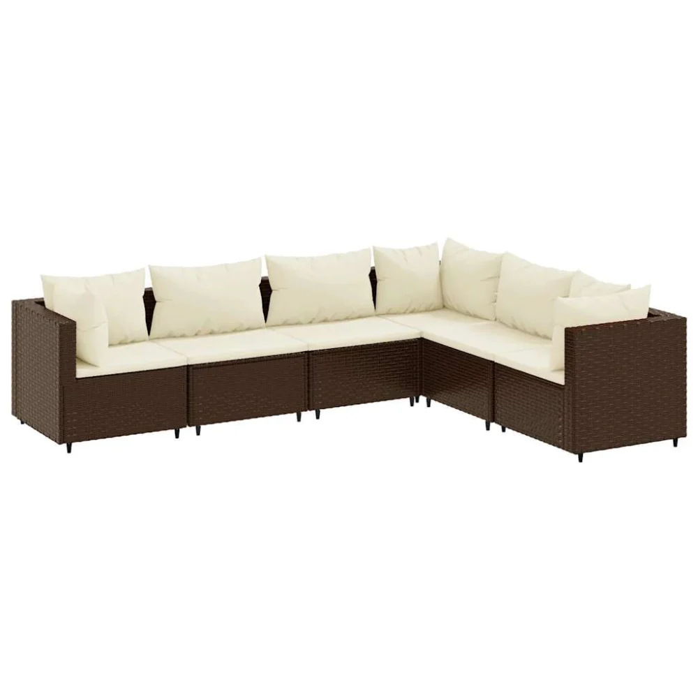 6 Piece Patio Lounge Set with Cushions Brown Poly Rattan Outdoor Furniture