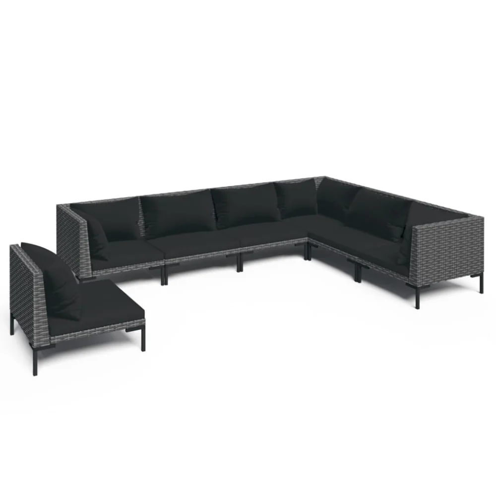 7 Piece Patio Lounge Set with Cushions Poly Rattan Dark Gray Outdoor Furniture