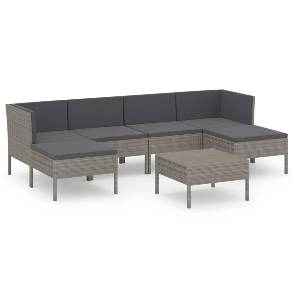7 Piece Patio Lounge Set with Cushions Poly Rattan Gray Outdoor Seating