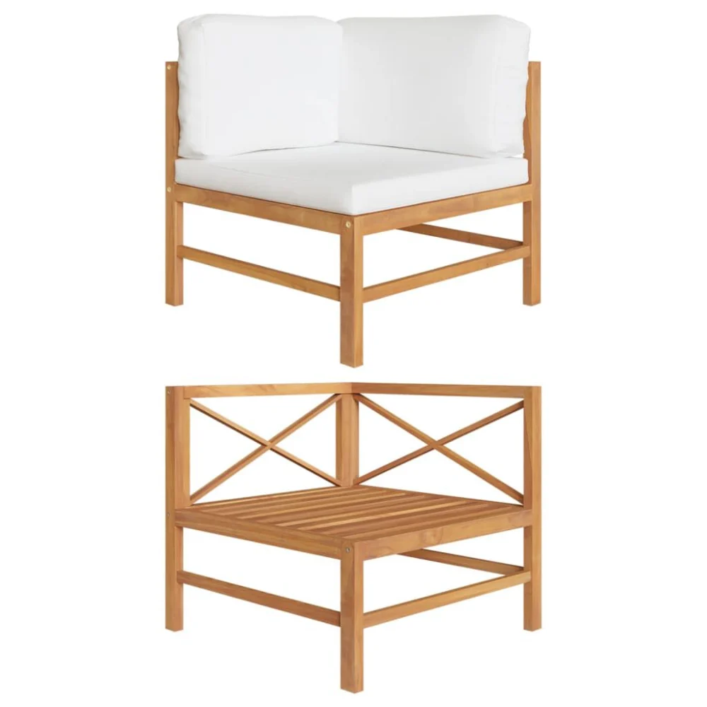 Corner Sofa with Cream Cushions Solid Teak Wood Outdoor Lounge Furniture