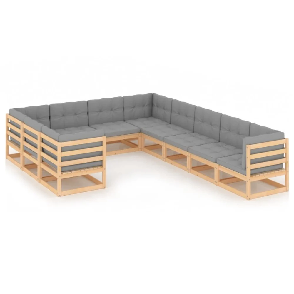10 Piece Patio Lounge Set with Cushions Solid Wood Pine Outdoor Furniture