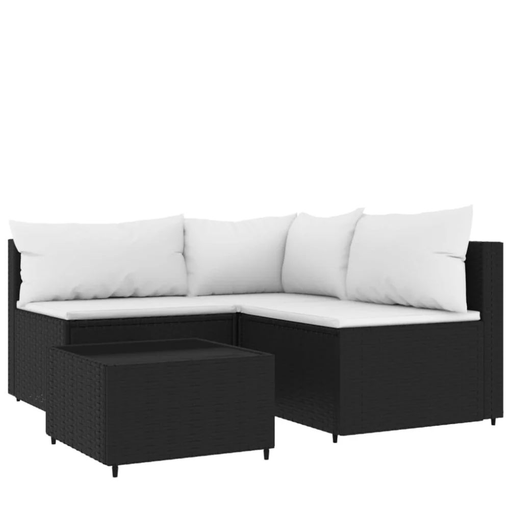 4 Piece Black Poly Rattan Patio Lounge Set with Cushions Outdoor Seating