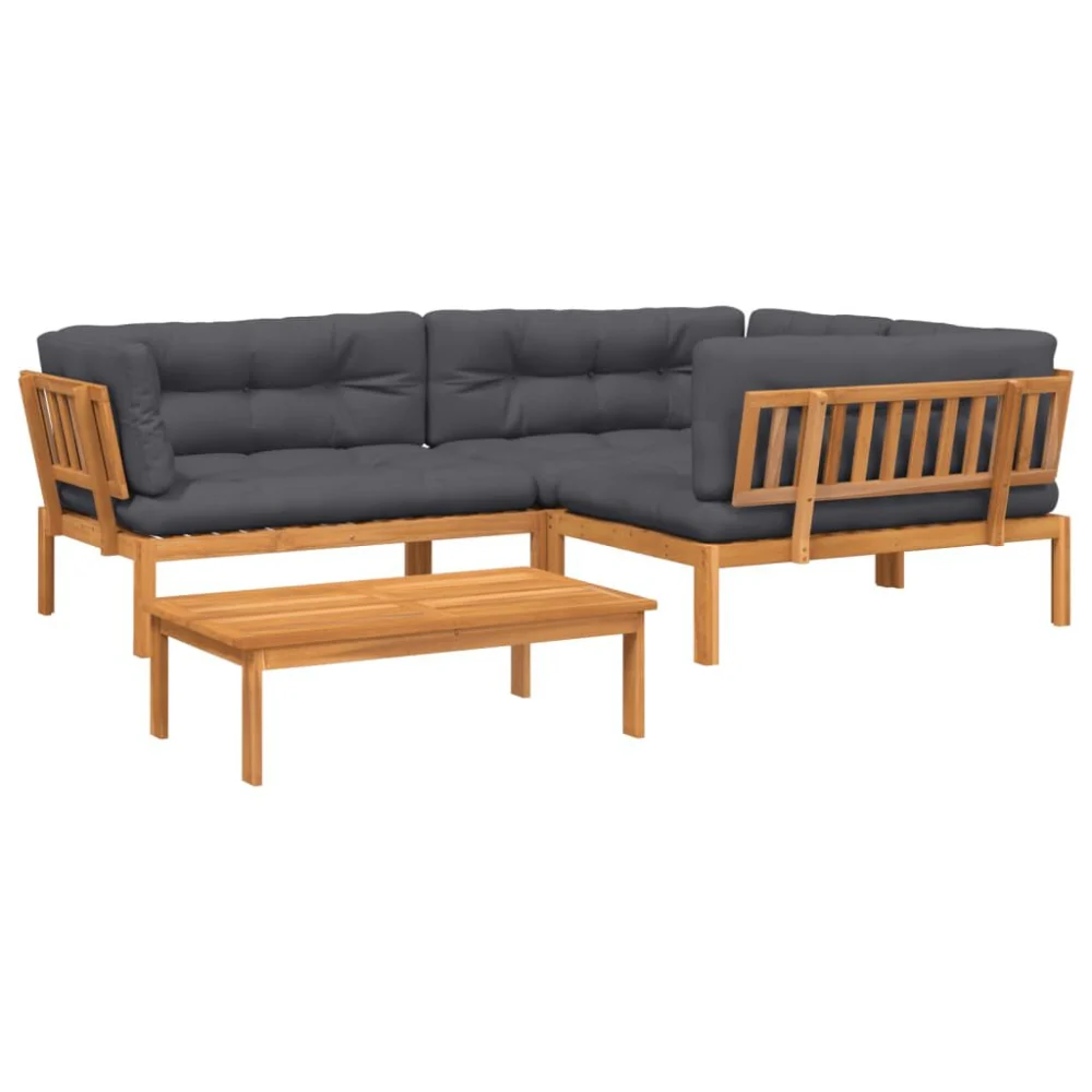 4 Piece Patio Pallet Sofa Set with Cushions Solid Wood Acacia Outdoor Seating