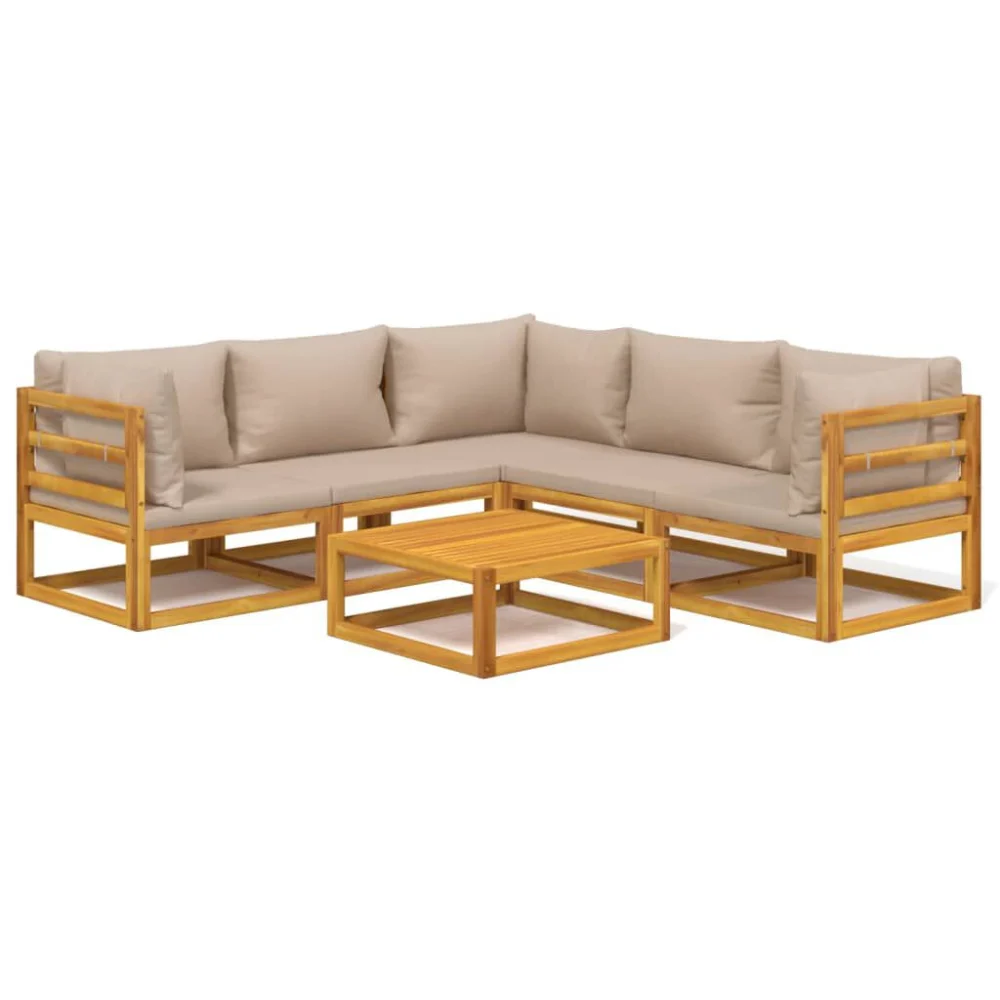 6 Piece Patio Lounge Set with Taupe Cushions Solid Wood Outdoor Seating