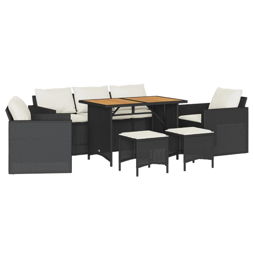 6 Piece Patio Sofa Set with Cushions Black Poly Rattan Outdoor Furniture
