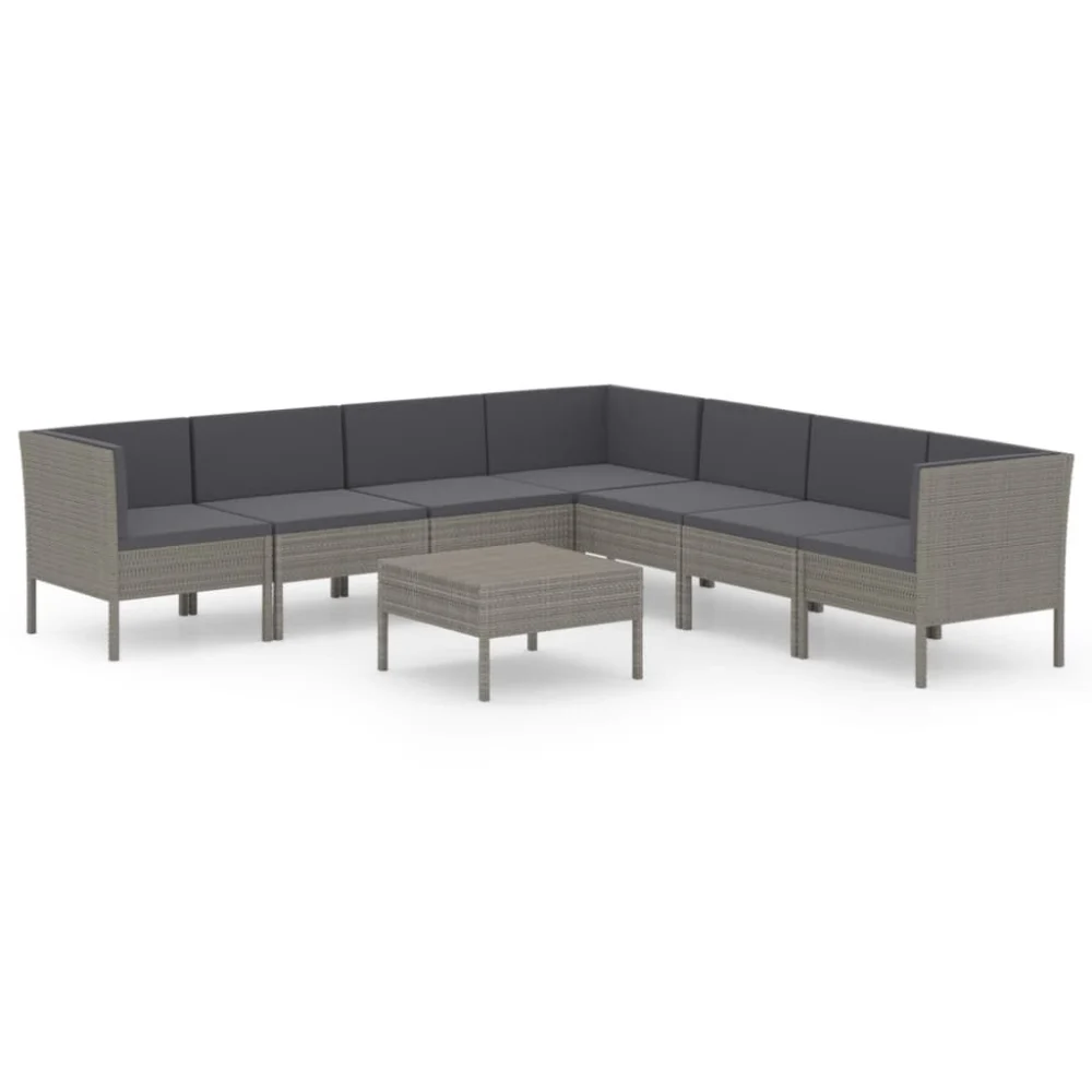 8 Piece Gray Poly Rattan Patio Lounge Set with Comfort Cushions