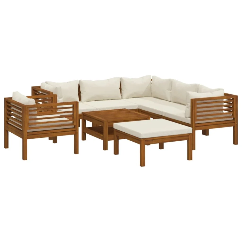 8 Piece Patio Lounge Set with Cream Cushion Solid Acacia Wood Outdoor Furniture