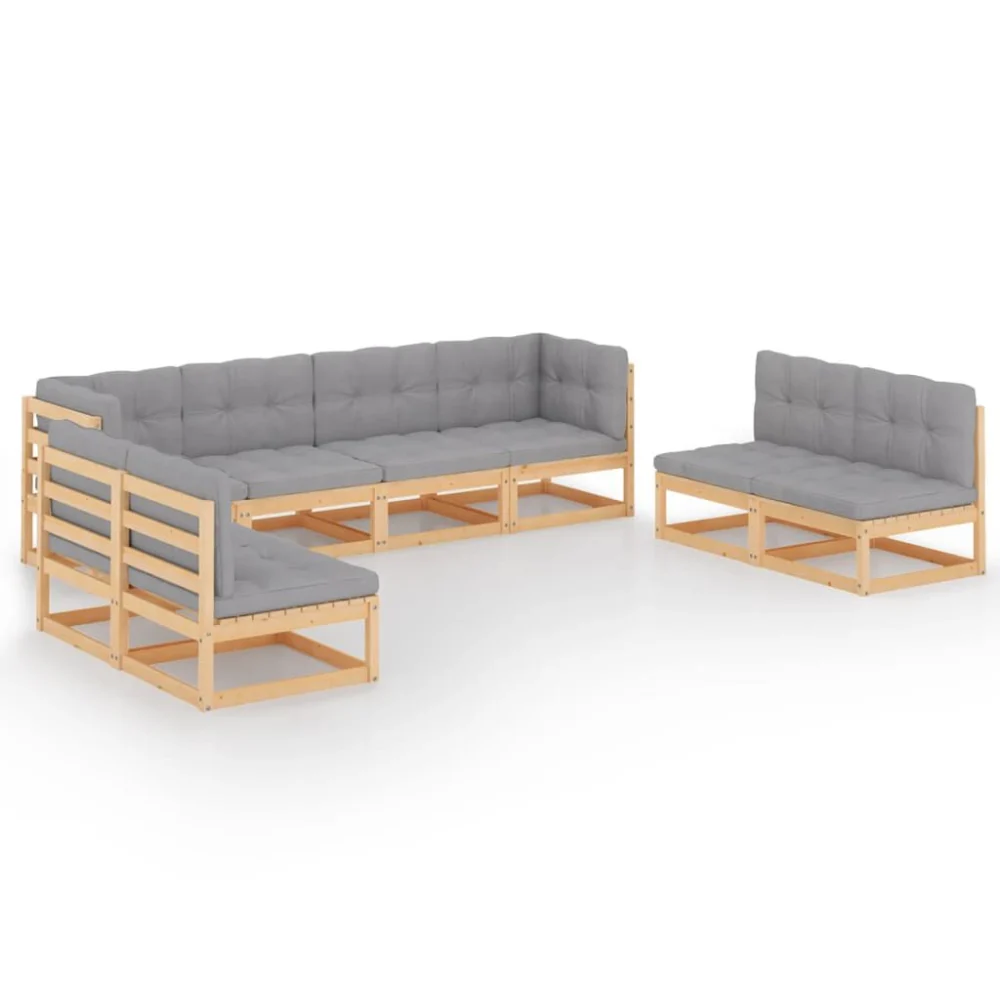 8 Piece Patio Lounge Set with Cushions Solid Wood Pine Outdoor Furniture