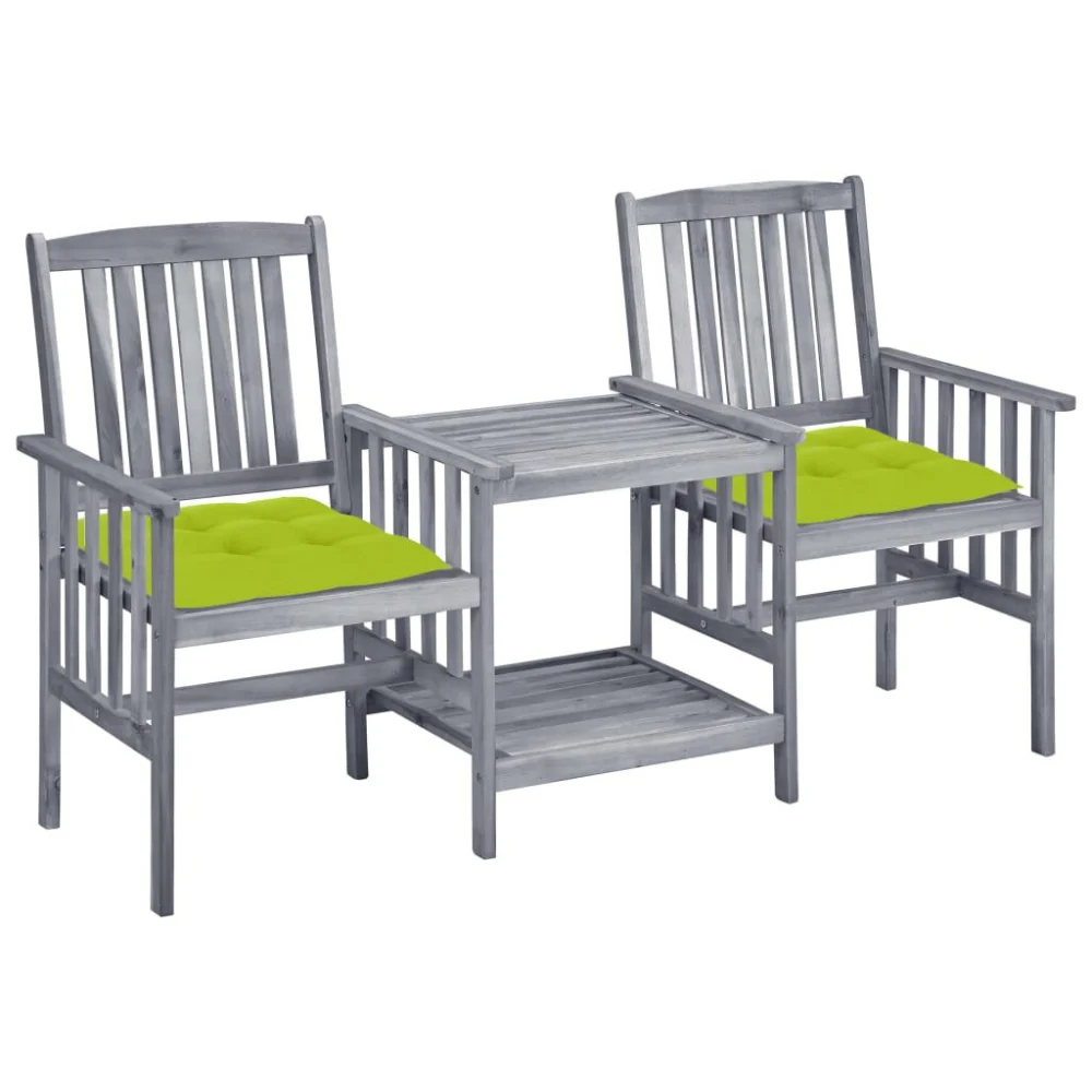 Patio Chairs with Tea Table and Cushions Solid Acacia Wood Outdoor Lounge Set