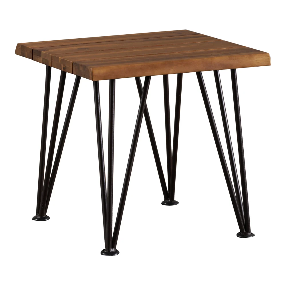 Zenith Outdoor Industrial Accent Table Teak Finish Rustic Metal Side Table