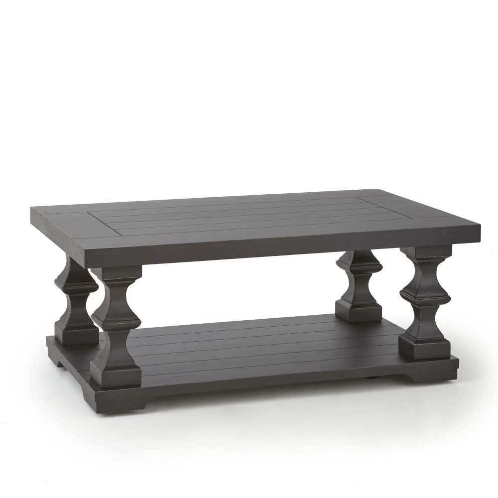 Dory Coffee Table in Ebony Finish with Planked Top and Pedestal Base
