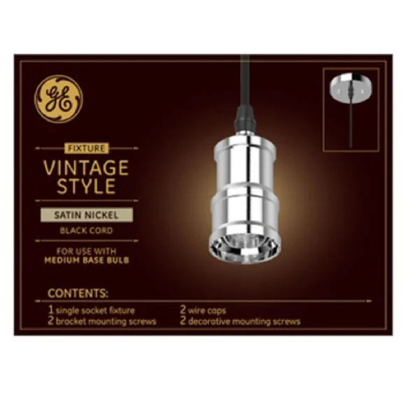 GE Vintage Style Light Pendant Fixture Satin Nickel Hanging Lamp